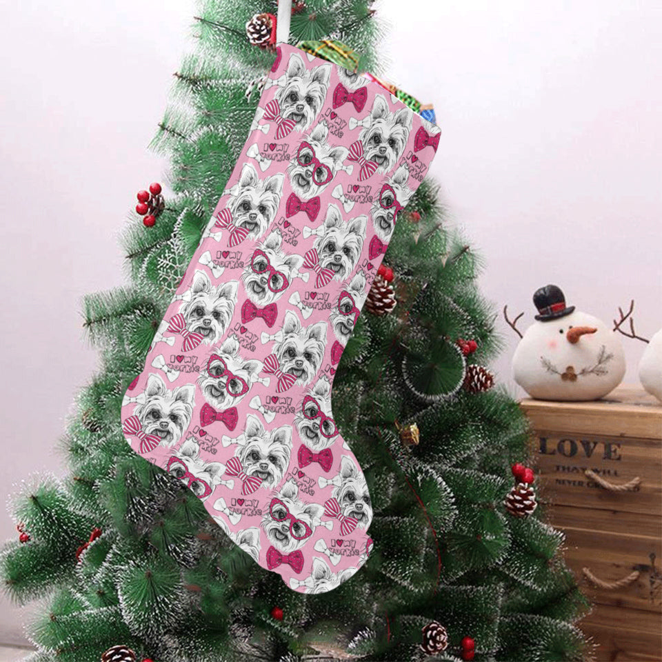 Yorkshire Terrier Pattern Print Design 03 Christmas Stocking