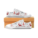 Deer tree snowflakes chrismas pattern Men's Low Top Canvas Shoes White