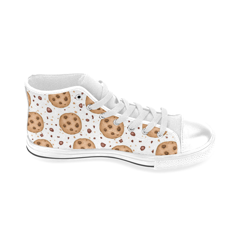 chocolate chip cookie pattern Men's High Top Canvas Shoes White