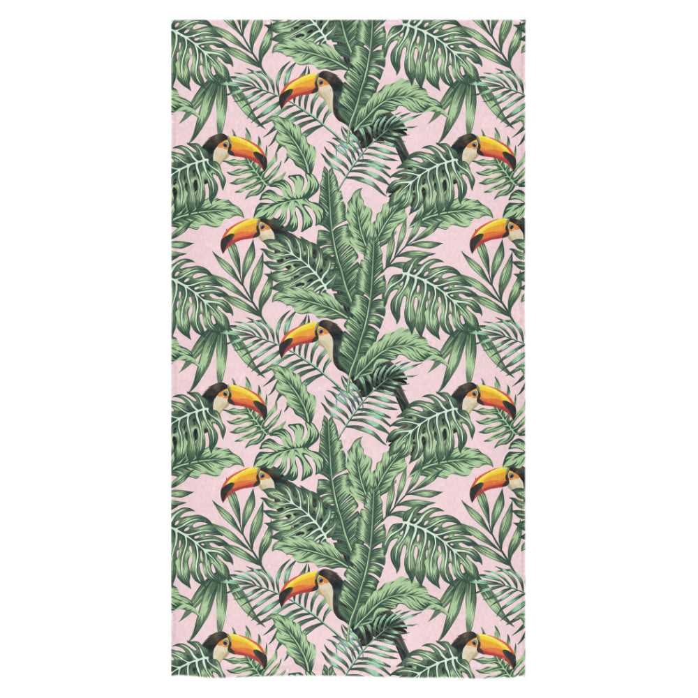 Toucan tropical green jungle palm pattern Bath Towel