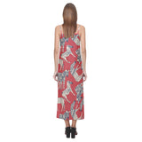 Zebra abstract red background V-Neck Open Fork Long Dress