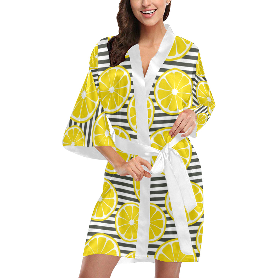 slice of lemon design pattern Women's Short Kimono Robe
