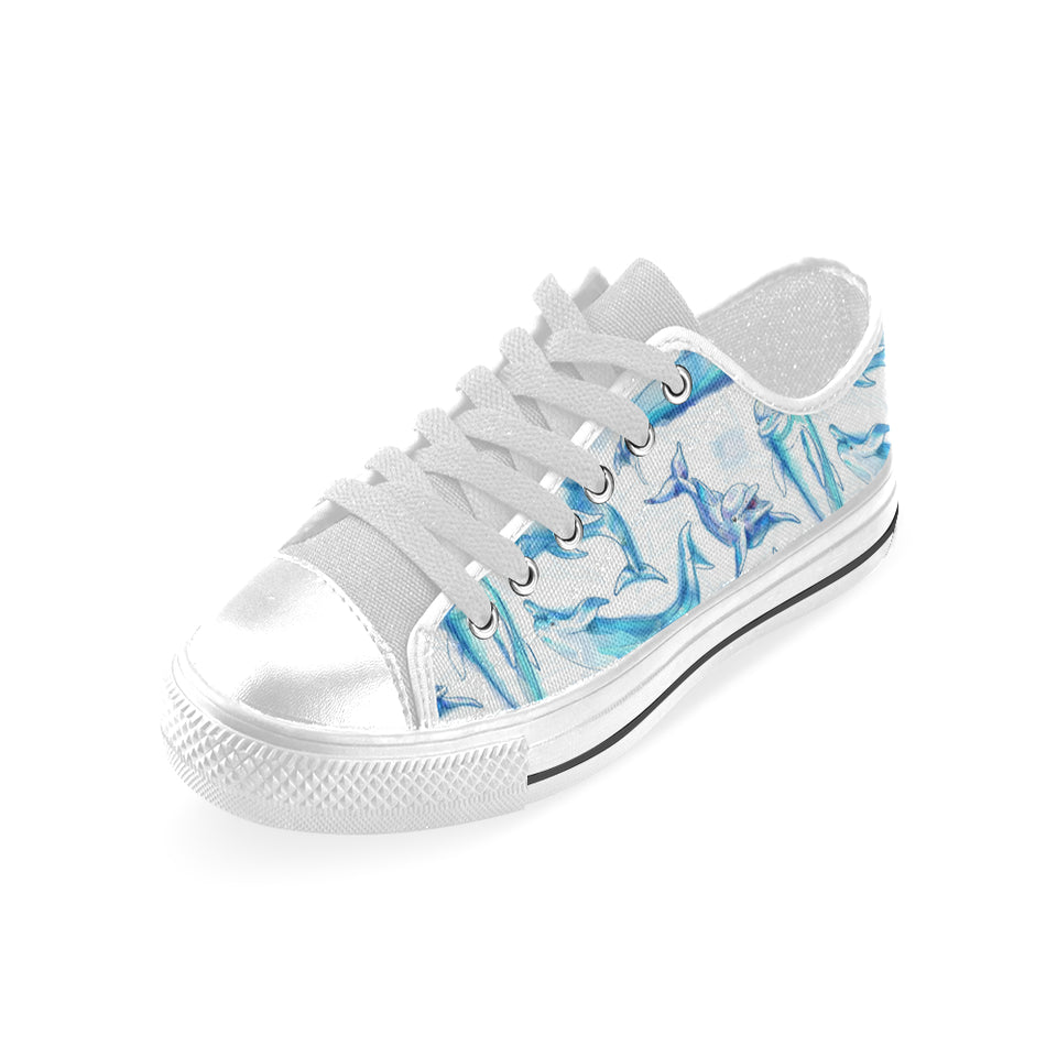 Watercolor dolphin pattern Men's Low Top Shoes White