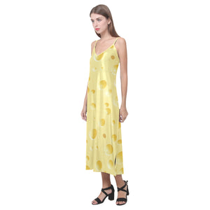 Cheese texture V-Neck Open Fork Long Dress