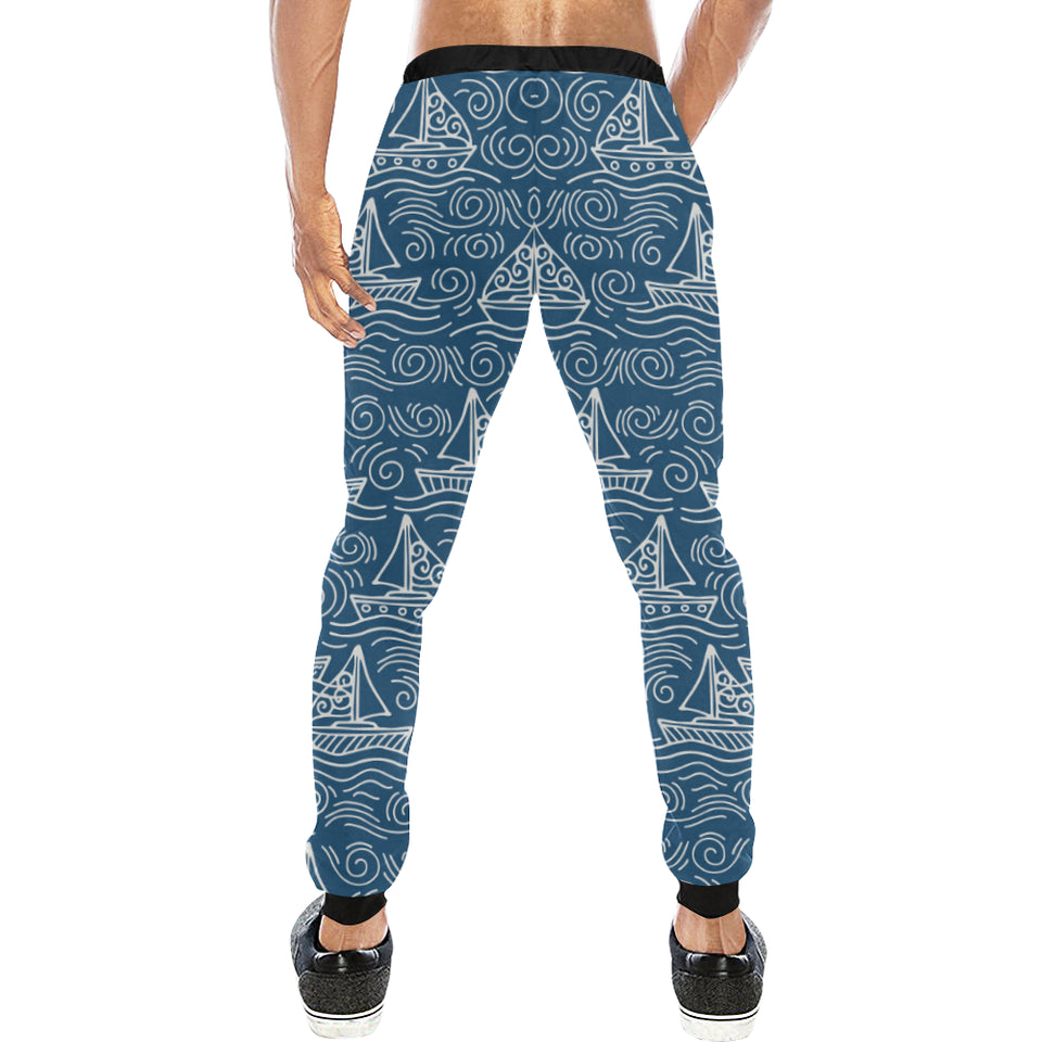 Hand drawn sailboat pattern Unisex Casual Sweatpants