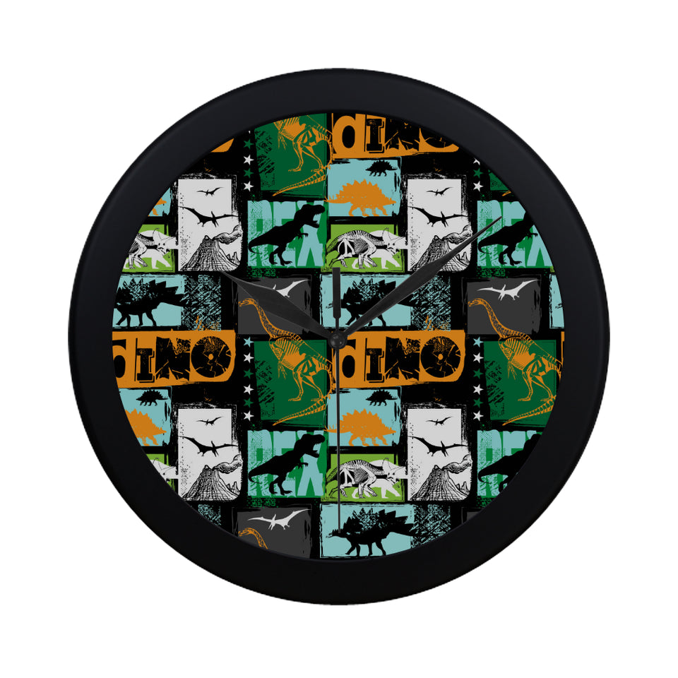 dinosaurs print pattern Elegant Black Wall Clock
