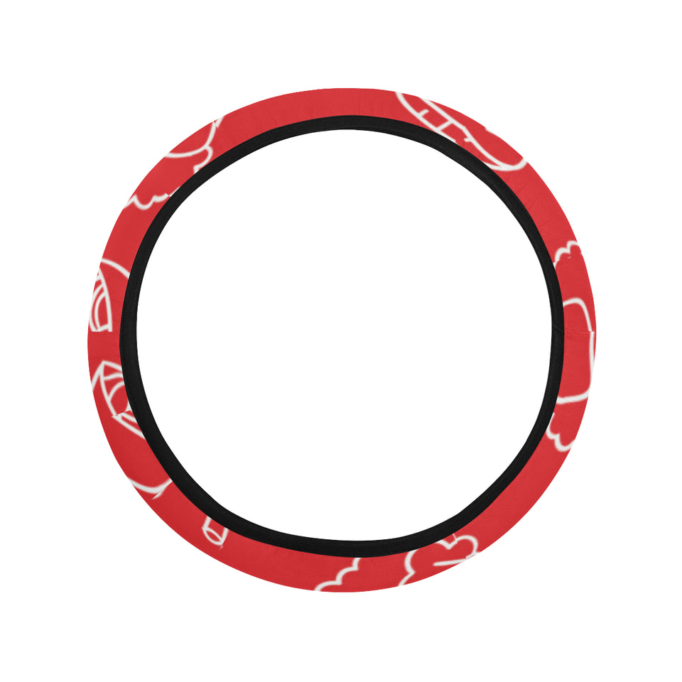 sushi pattern red background Car Steering Wheel Cover