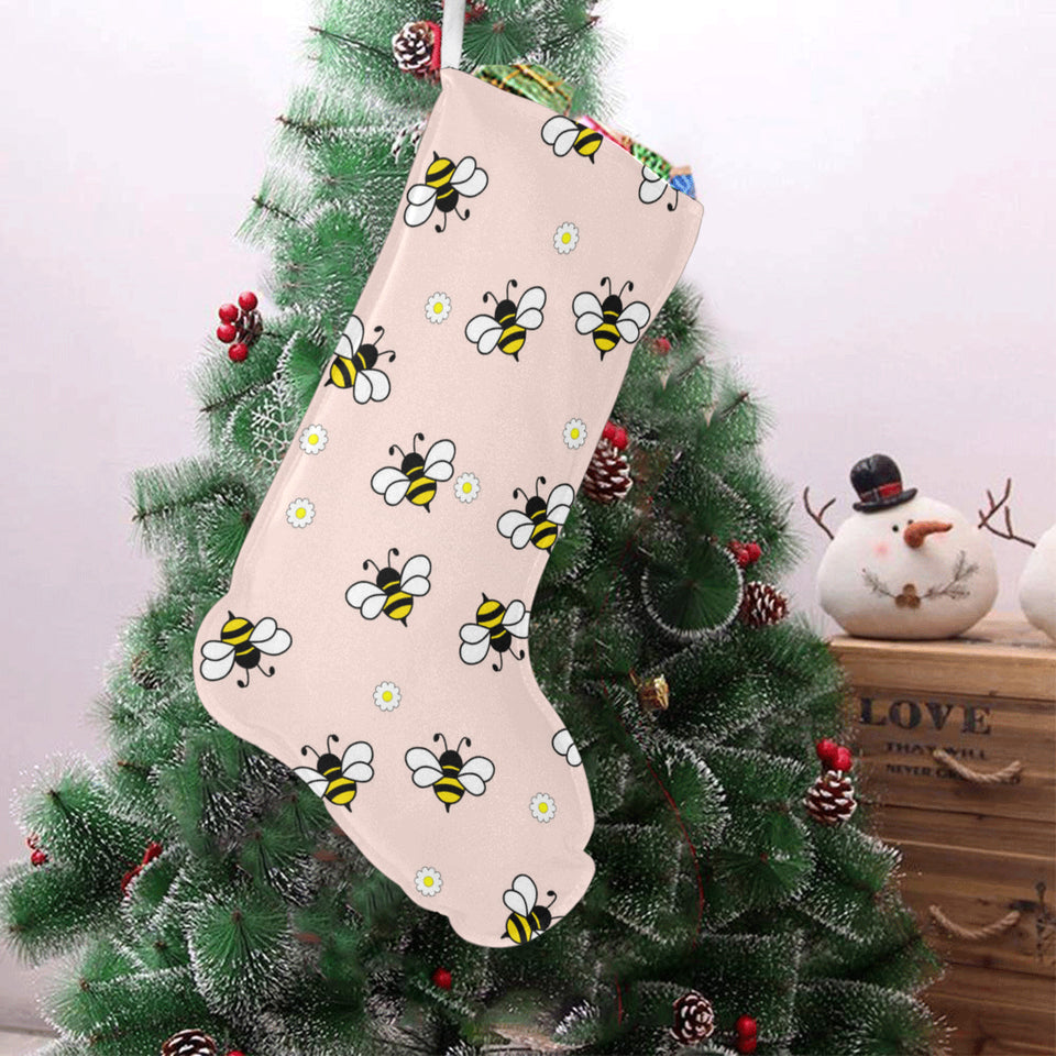 Cute bee flower pattern pink background Christmas Stocking