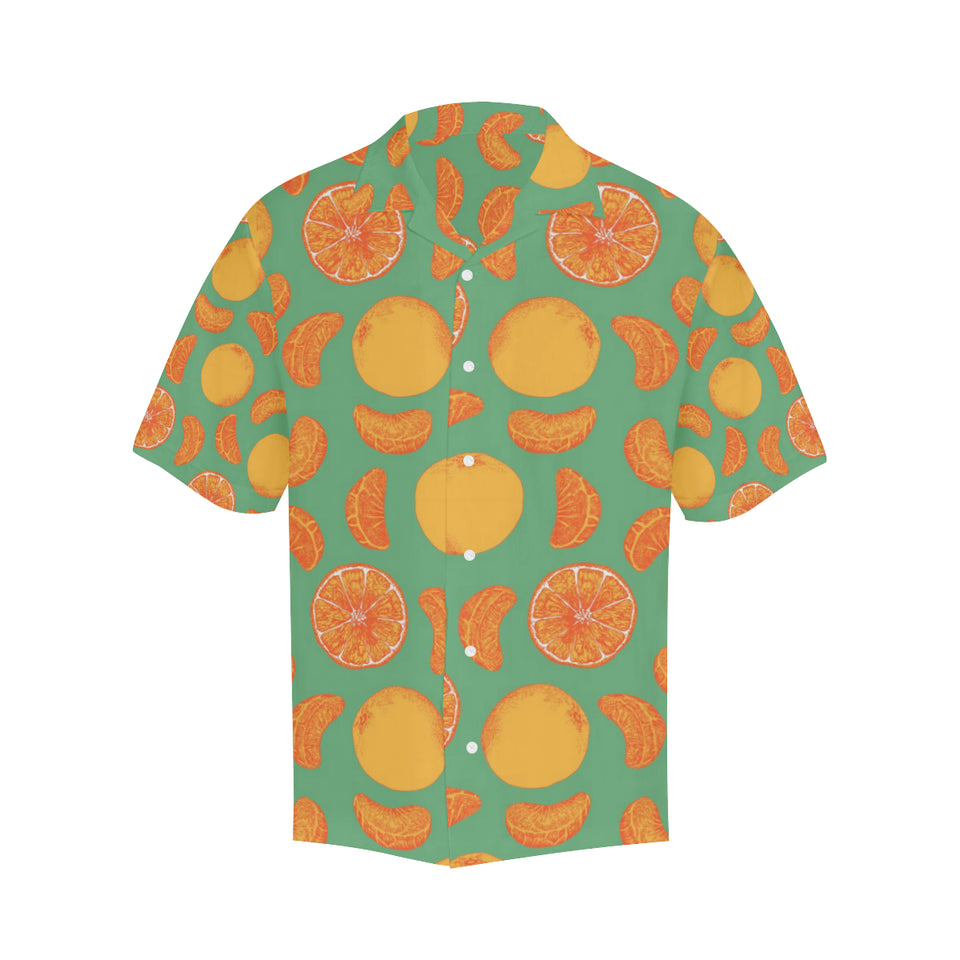 orange fruit pattern green background Men's All Over Print Hawaiian Shirt