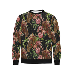 Horse head wild roses pattern Men's Crew Neck Sweatshirt