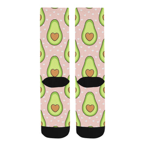 Avocado heart pink background Crew Socks