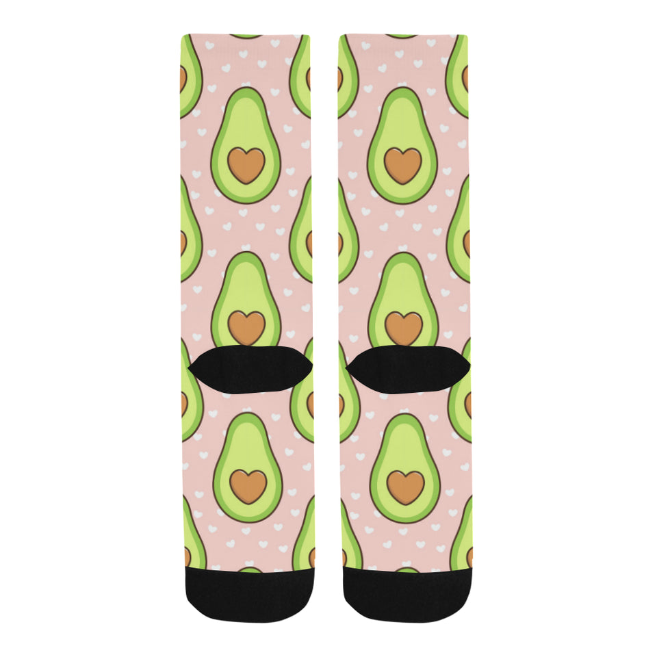 Avocado heart pink background Crew Socks