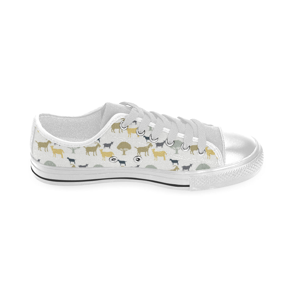 Silhouettes of goat and tree pattern Men's Low Top Shoes White