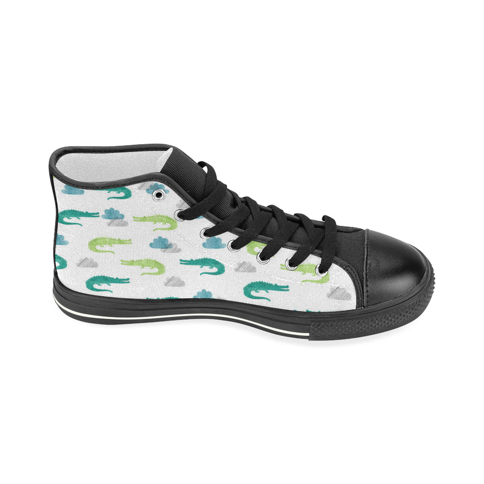 watercolor crocodile pattern Women's High Top Canvas Shoes Black