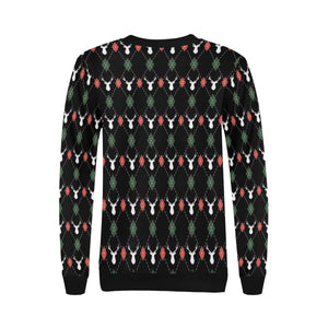 Deer Christmas new year pattern argyle Women's Crew Neck Sweatshirt