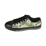 White orchid flower tropical leaves pattern Men's Low Top Canvas Shoes Black