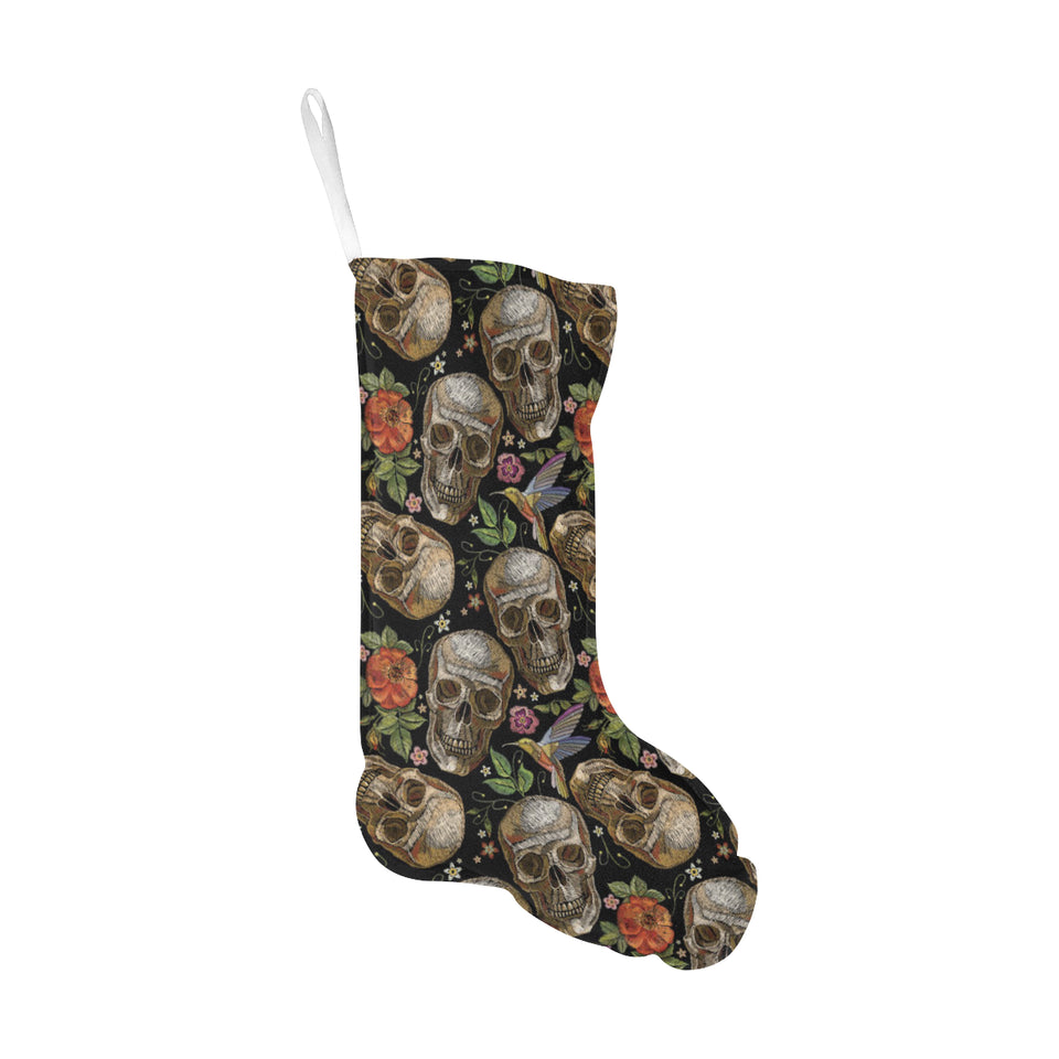 Skull rose humming bird flower pattern Christmas Stocking