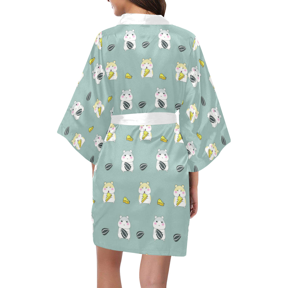 Cute hamster cheese pattern Women's Short Kimono Robe