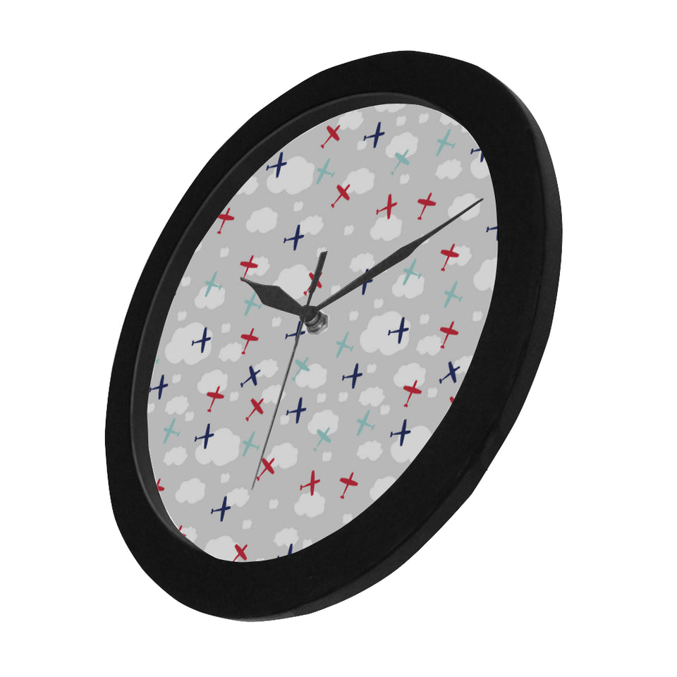 Airplane cloud grey background Elegant Black Wall Clock