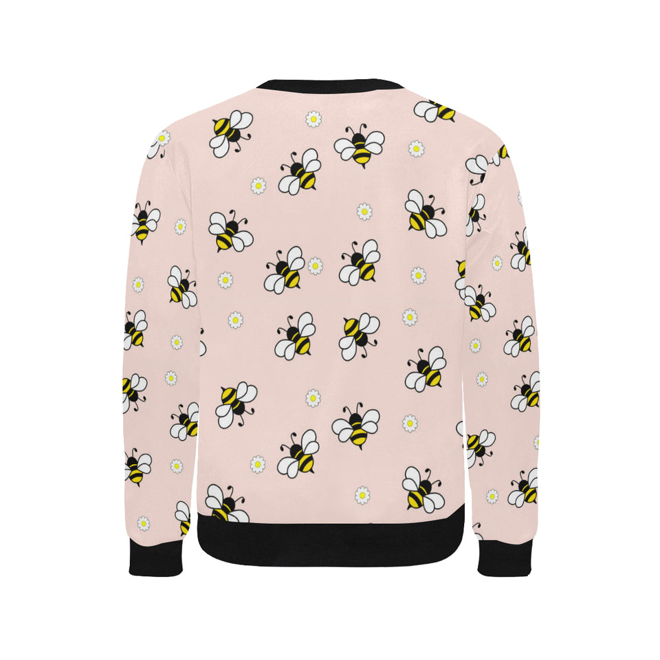 Cute bee flower pattern pink background Men's Crew Neck Sweatshirt
