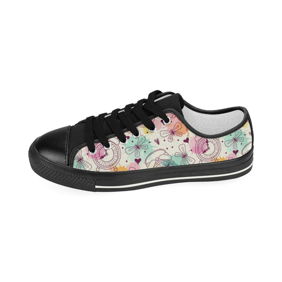 Clock butterfly pattern Kids' Boys' Girls' Low Top Canvas Shoes Black