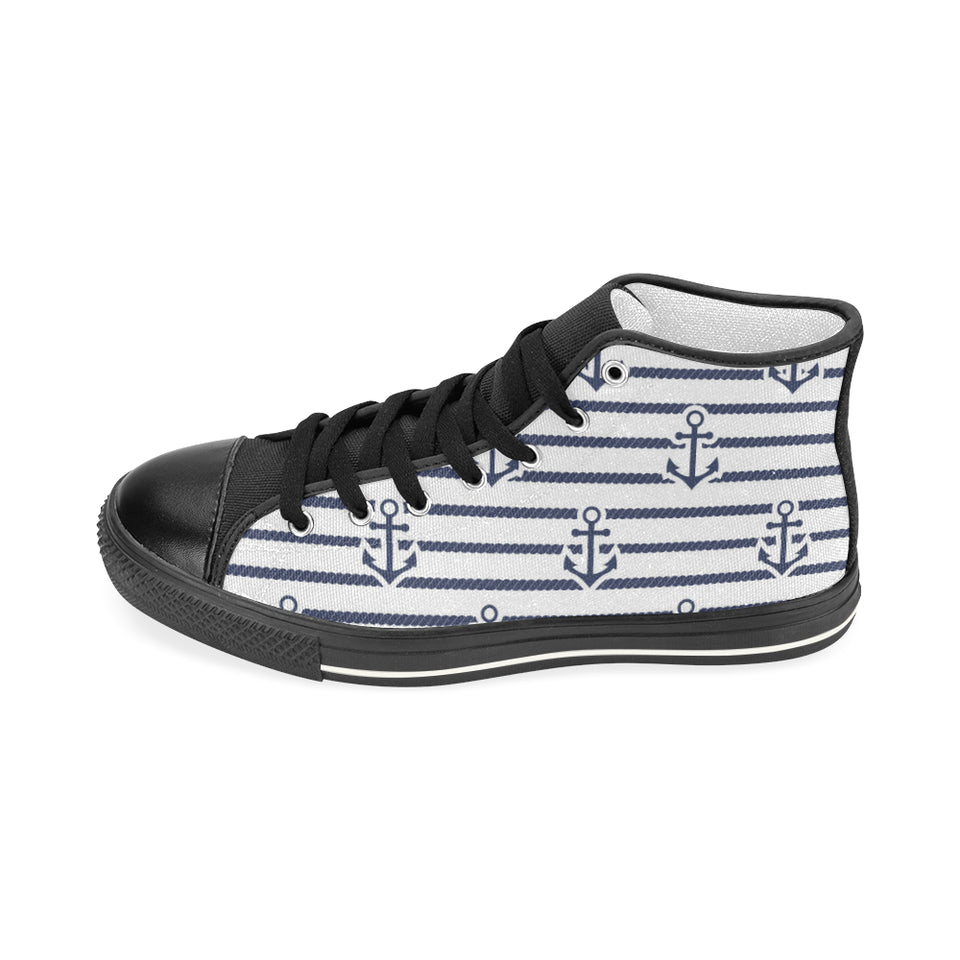 Anchor rope nautical  pattern Men's High Top Canvas Shoes Black
