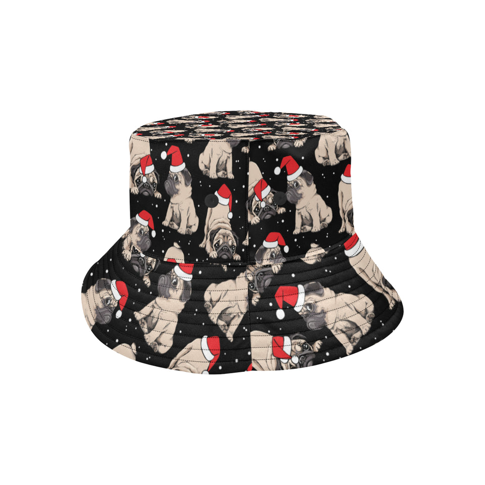 Christmas Pugs Santa_s red cap pattern Unisex Bucket Hat