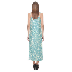 Classic Hand drawn Grape pattern V-Neck Open Fork Long Dress