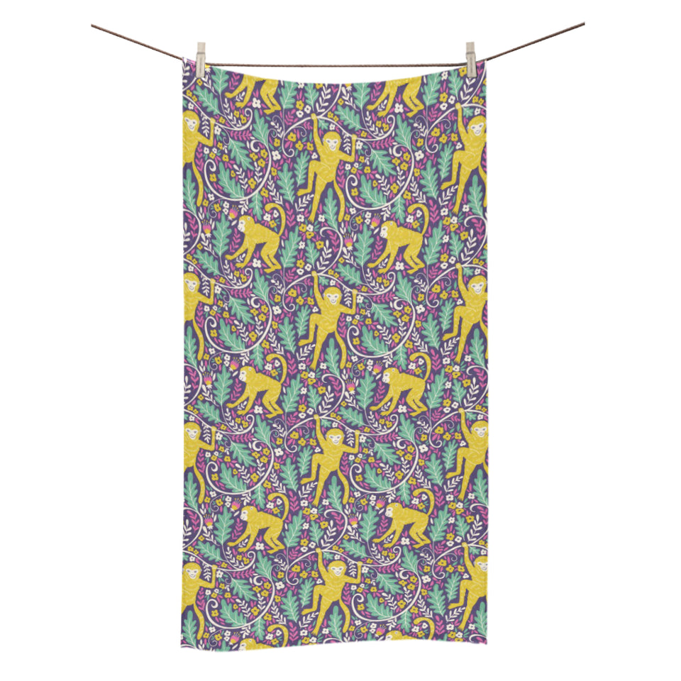 Cute yellow monkey leaves pattern Bath Towel