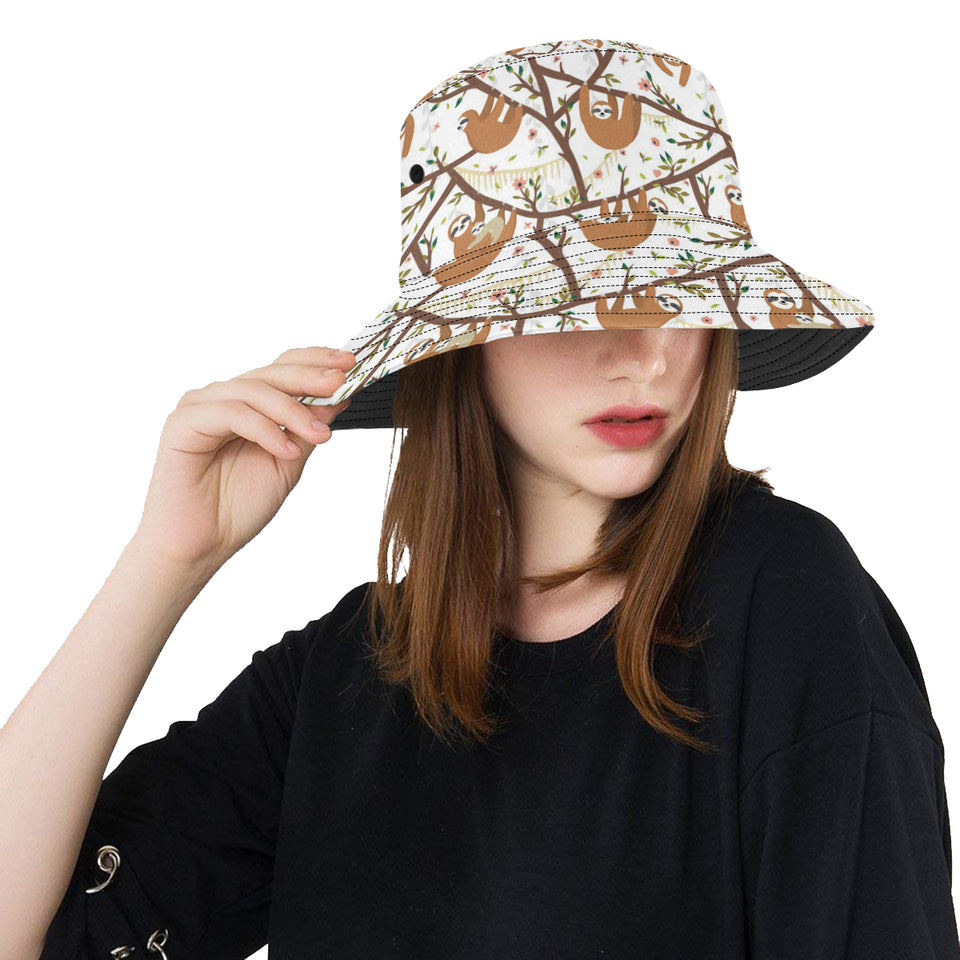 Sloths hanging on the tree pattern Unisex Bucket Hat