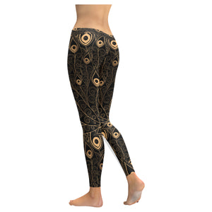 Gold peacock feather pattern Women's Legging Fulfilled In US