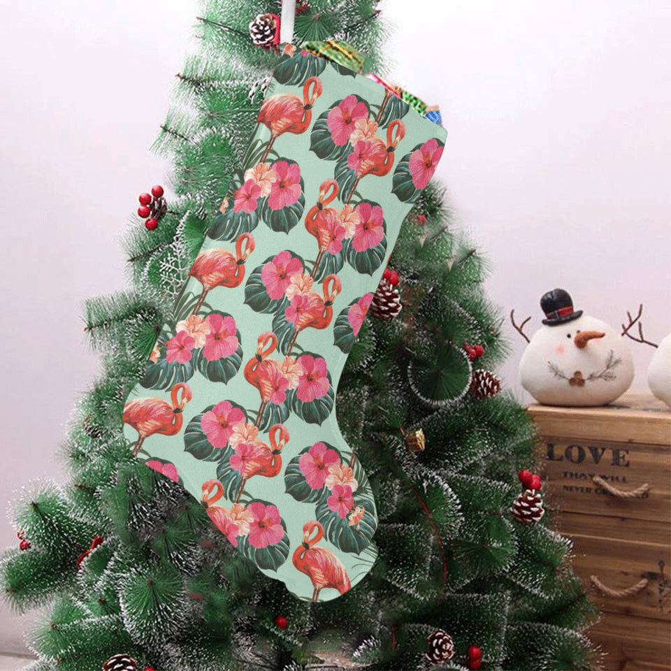 Beautiful flamingo tropical palm leaves hibiscus p Christmas Stocking