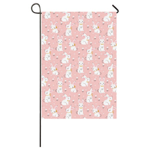 Cute white rabbit flower pink background House Flag Garden Flag