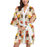 Colorful Maneki neko cat pattern Women's Short Kimono Robe