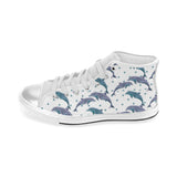Dolphins pattern dotted background Women's High Top Canvas Shoes White