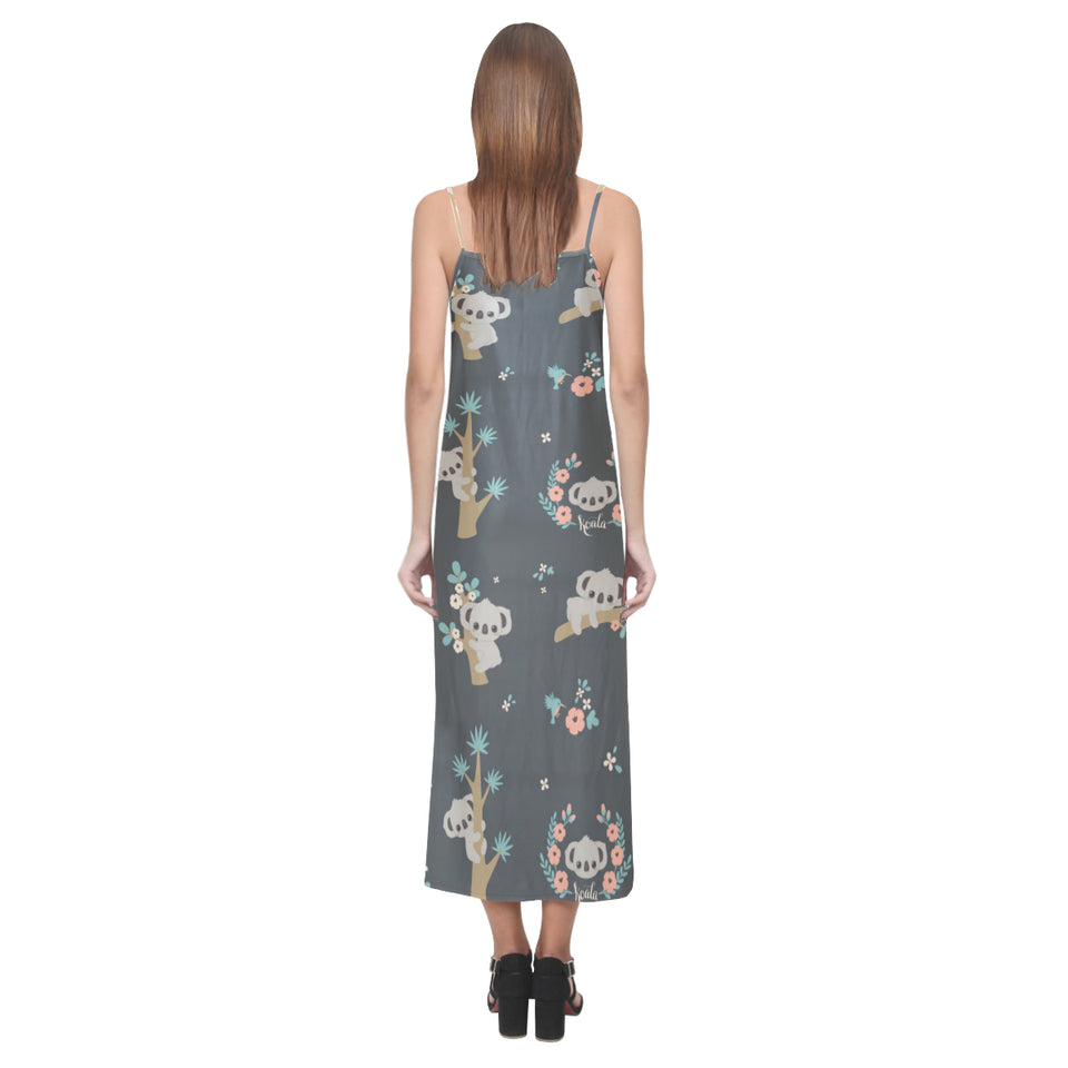 Cute koala pattern V-Neck Open Fork Long Dress