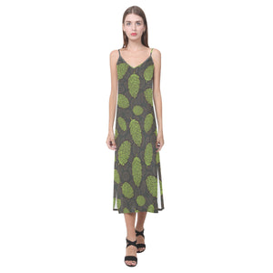 Hop pattern black background V-Neck Open Fork Long Dress