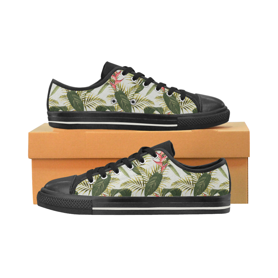 heliconia pattern Men's Low Top Canvas Shoes Black