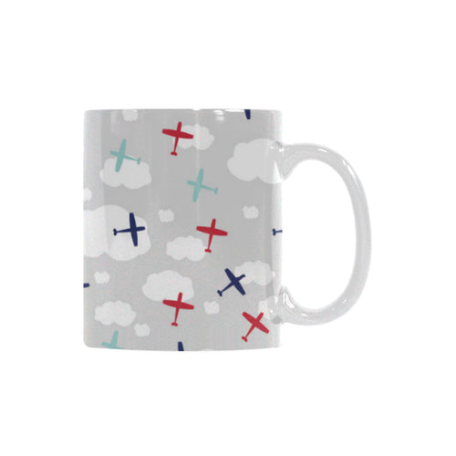 Airplane cloud grey background Classical White Mug (Fulfilled In US)
