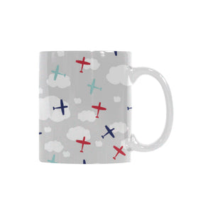 Airplane cloud grey background Classical White Mug (Fulfilled In US)