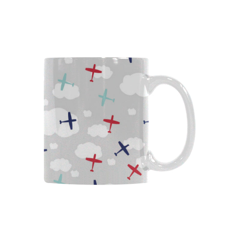 Airplane cloud grey background Classical White Mug (Fulfilled In US)
