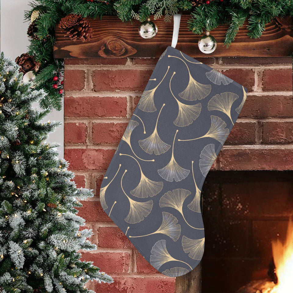 Gold ginkgo leaves Christmas Stocking