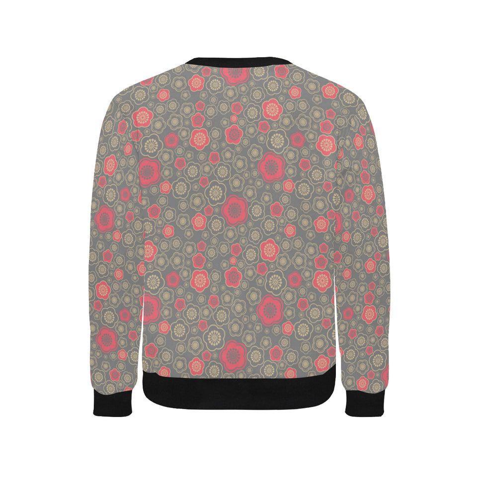 Red gold Sakura cherry blossom gray background Men's Crew Neck Sweatshirt