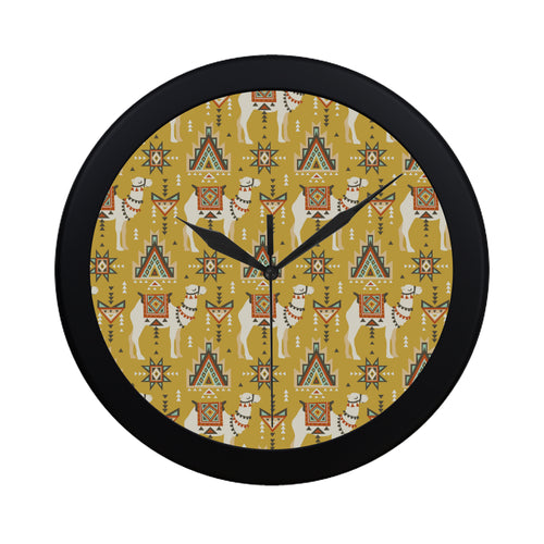 Camels ethnic motif pattern Elegant Black Wall Clock