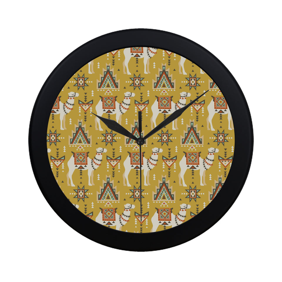 Camels ethnic motif pattern Elegant Black Wall Clock