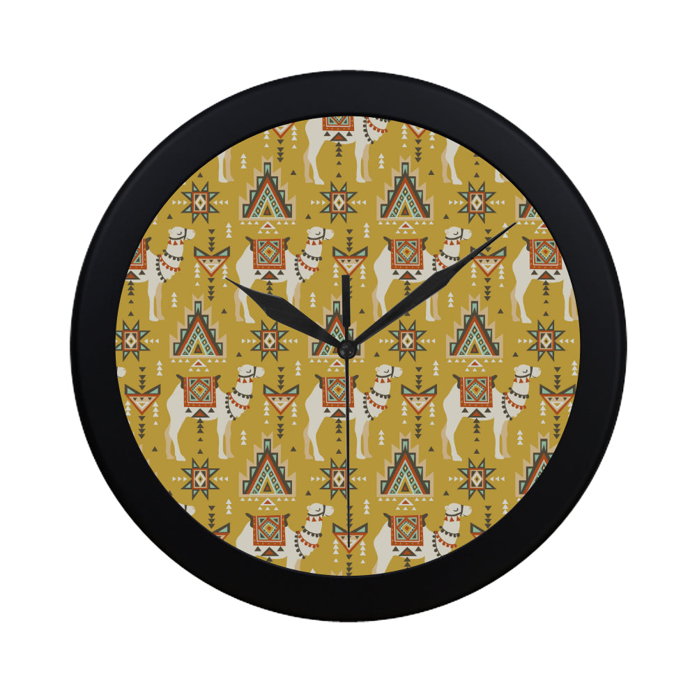 Camels ethnic motif pattern Elegant Black Wall Clock