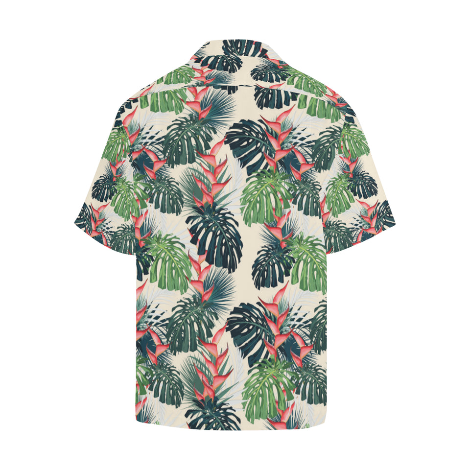 heliconia flowers, palm and monstera leaves Men's All Over Print Hawaiian Shirt