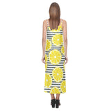 slice of lemon design pattern V-Neck Open Fork Long Dress