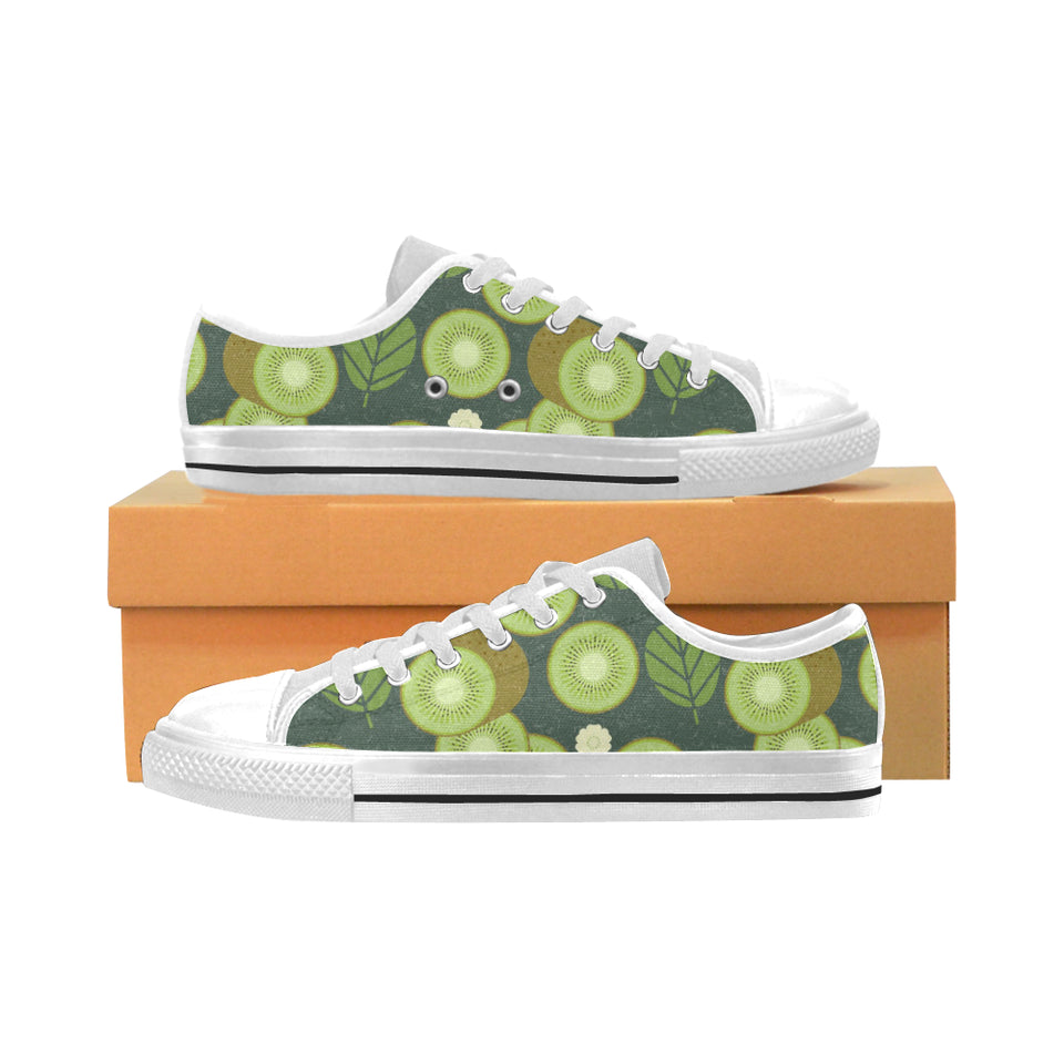 Whole sliced kiwi leave and flower Men's Low Top Canvas Shoes White