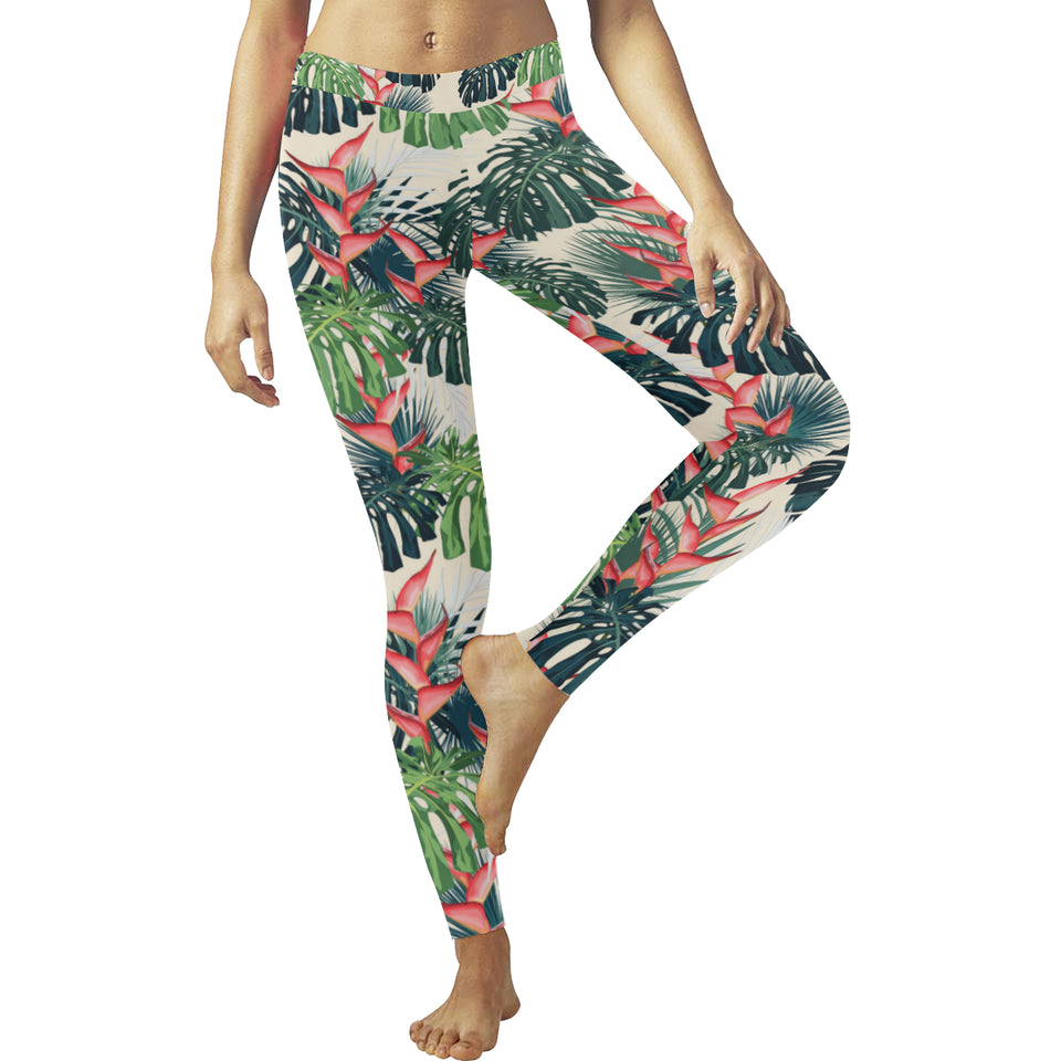 heliconia flowers, palm and monstera leaves Women's Legging Fulfilled In US